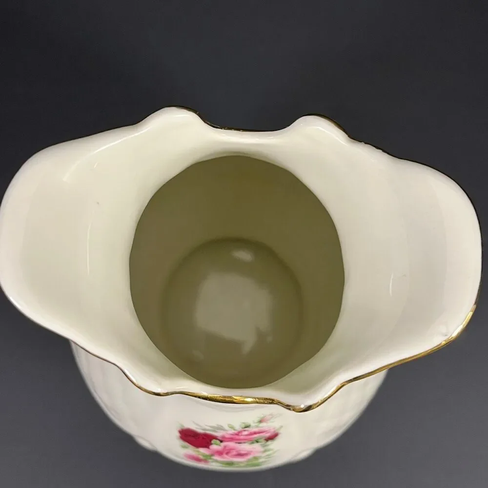 Vintage Formalities by Baum Bros Cream Floral Vase Gold Rim Pedestal Footed Vase